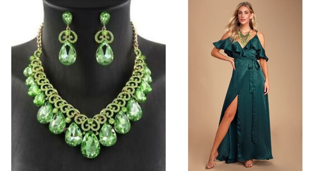 What jewelry goes with light green dress
