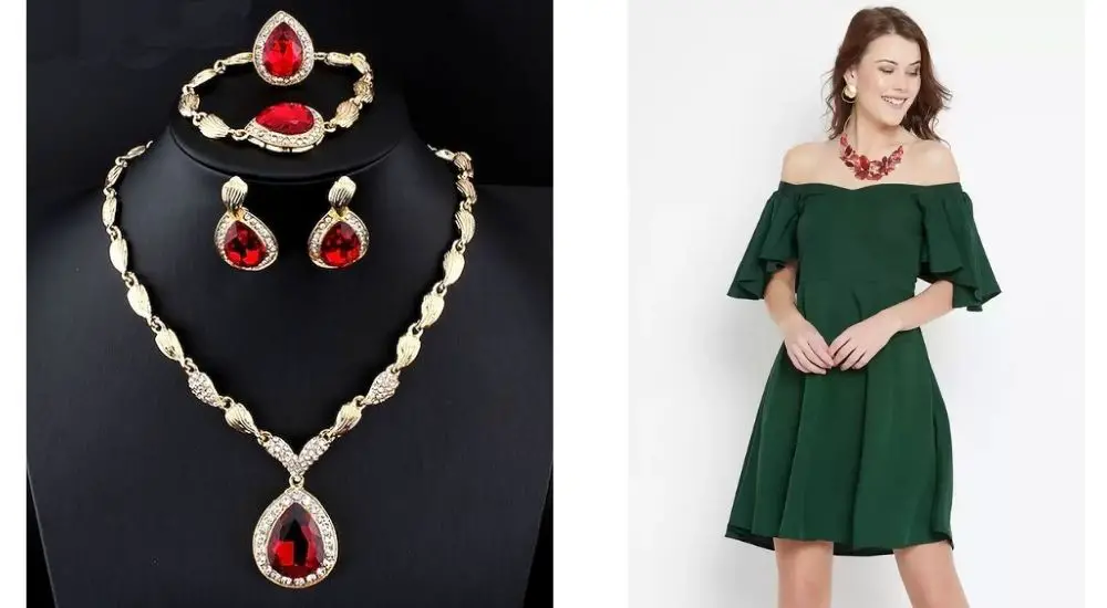 what color jewelry goes with green dress 