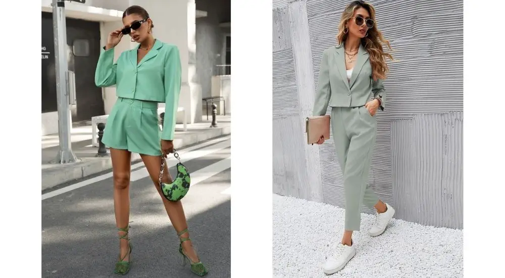 mint green blazer outfit