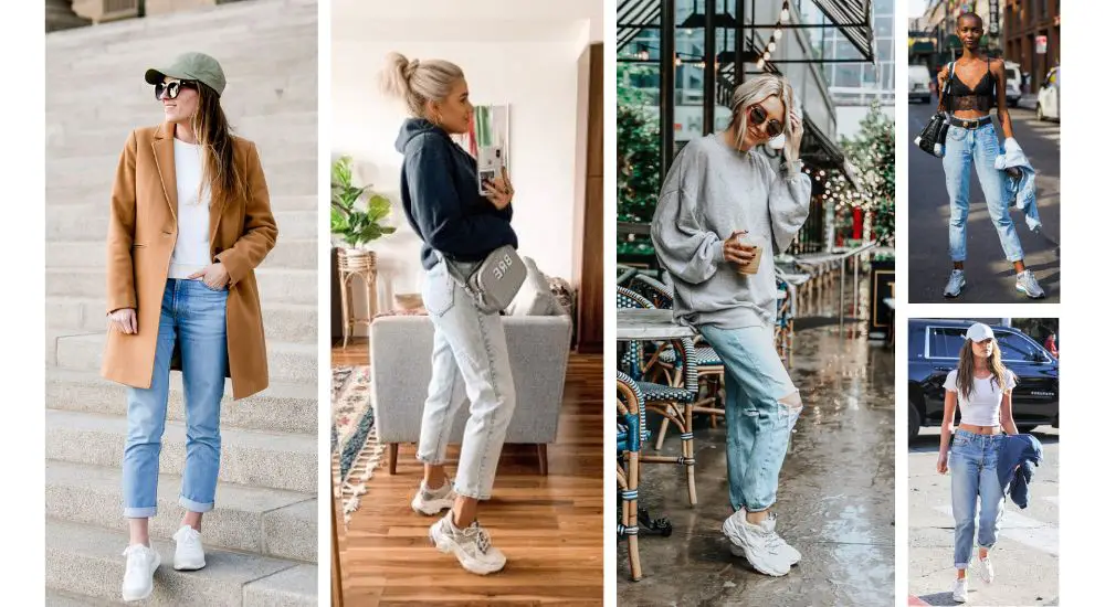 how to wear boyfriend jeans with sneakers