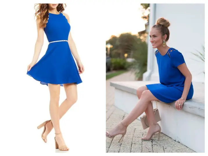 Royal Blue Dress with Gold Shoes