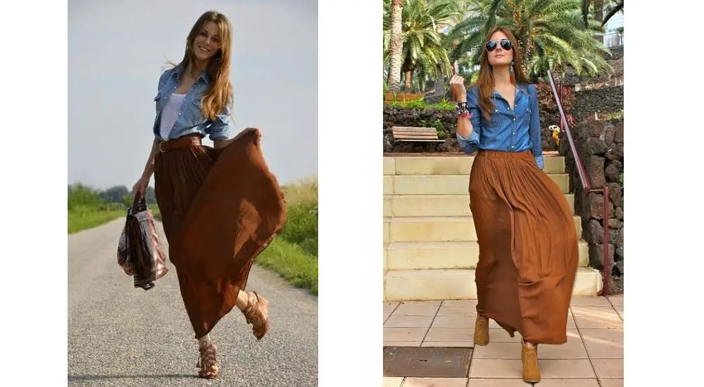 long brown skirt outfit