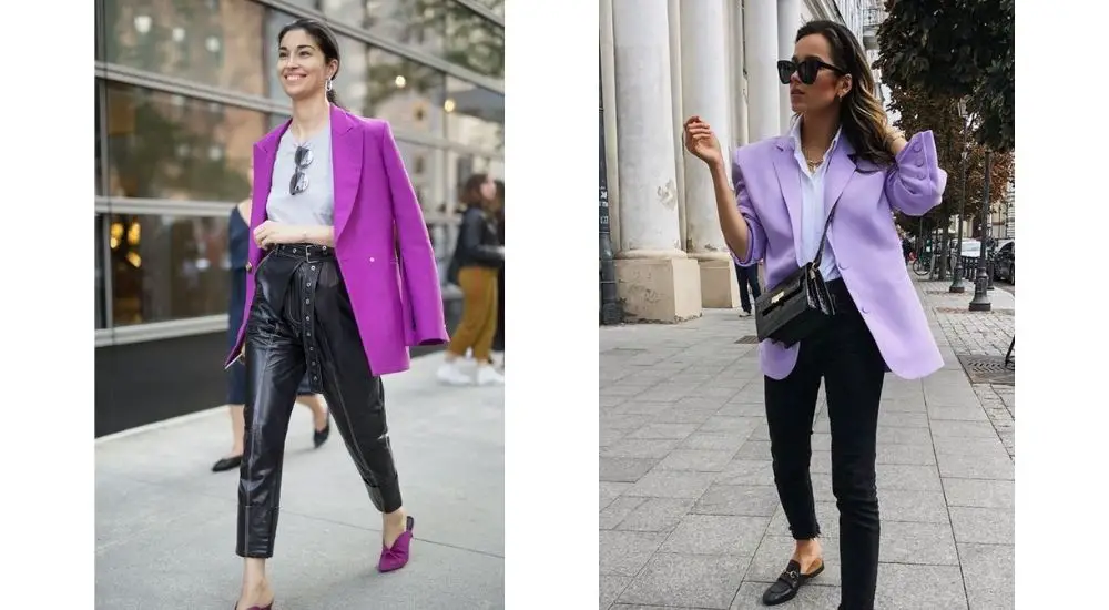 purple black blazer outfit